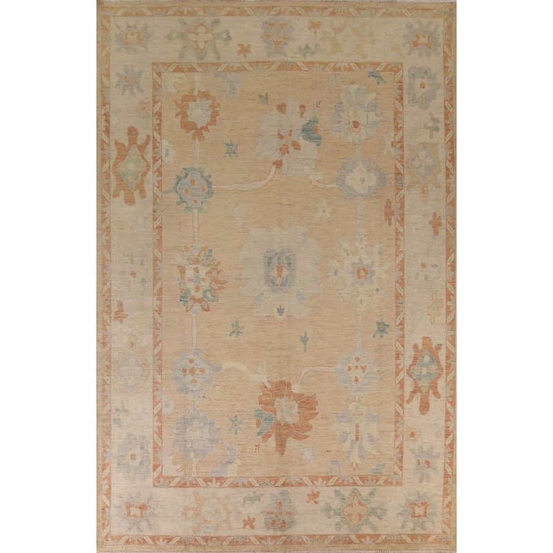 Floral Oushak Turkish Rug Hand-knotted Wool Carpet - 9'2"x 11'9"