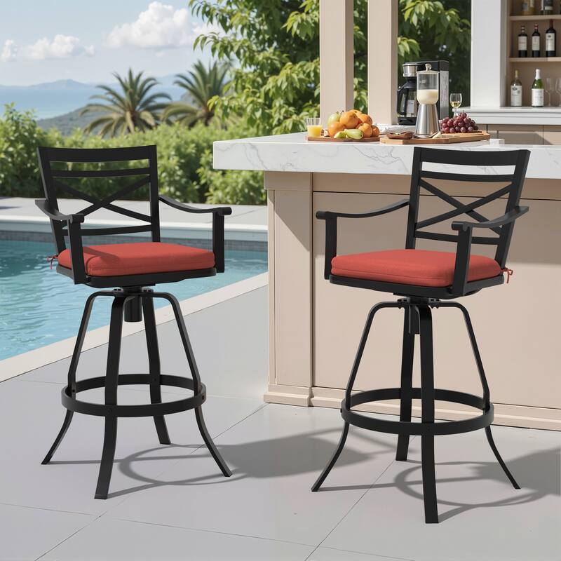 All-Weather Patio Outdoor Indoor Aluminum Swivel Bar Stools with Sunbrella Cushion