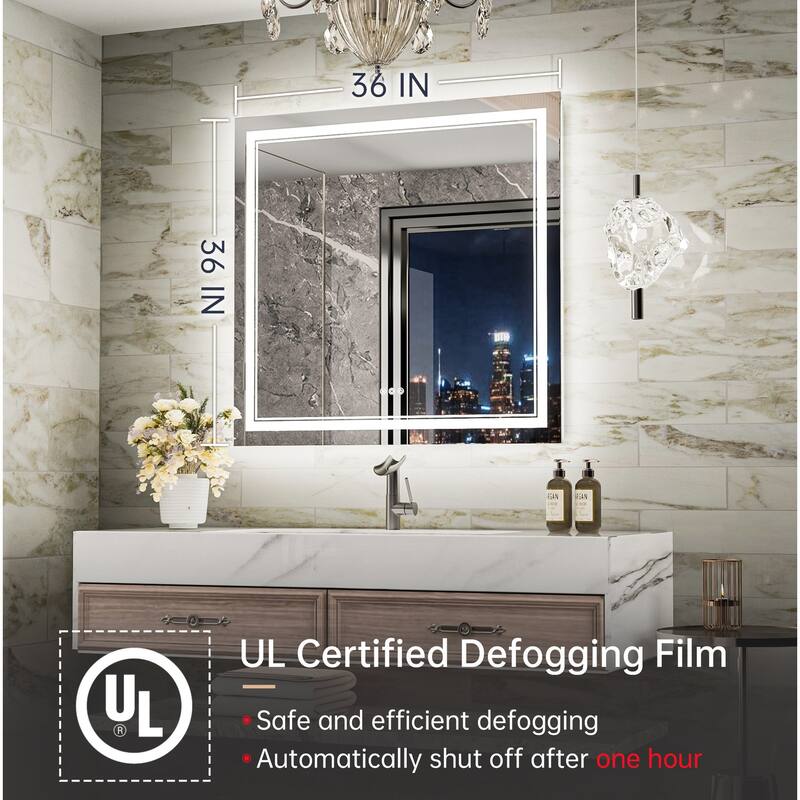 Keonjinn Rectangular Front Light & Backlit,LED Bathroom Vanity Mirror, 3 Color Temperatures, Anti Fog