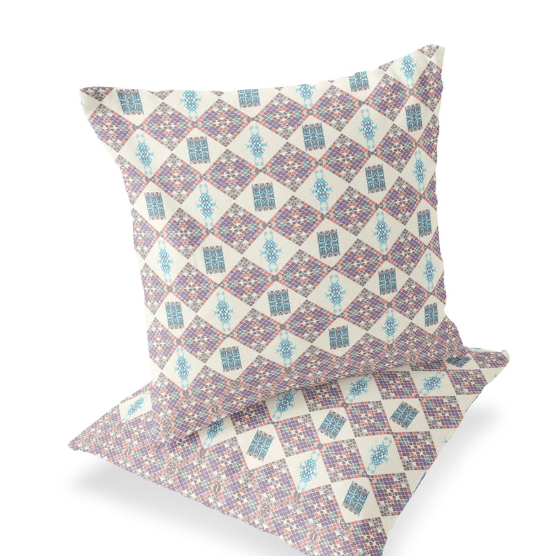 HomeRoots Set of Two 16" X 16" Pink and White Blown Seam Geometric Indoor Outdoor Throw Pillow - 16.00' X '16.00' X '5.00