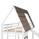 preview thumbnail 8 of 12, Twin Size Wood House Bunk Bed with Roof, Ladder and Slide, White+Brown
