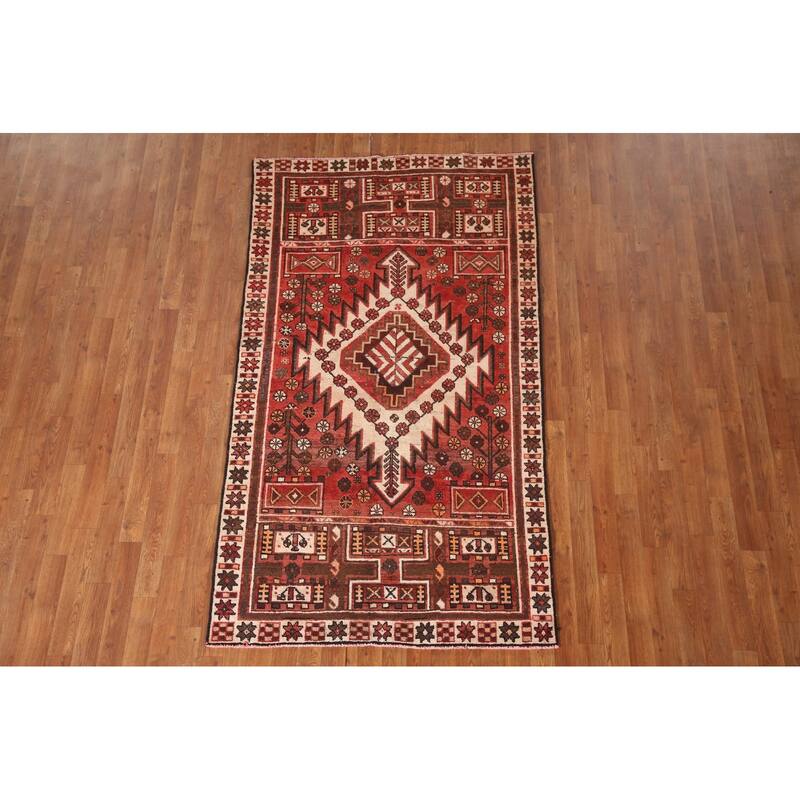 Tribal Qashqai Persian Vintage Area Rug Handmade Wool Carpet - 4'0"x 7'2"