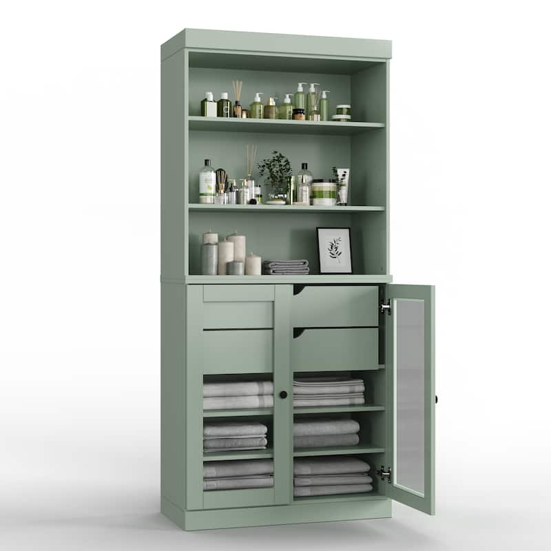 100% Solid Wood 32" Bathroom Cabinet with Optional Doors, 2-Drawers by Palace Imports - Sage - 2 Glass Doors