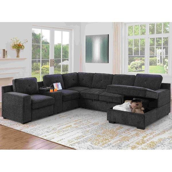 Oversized U Shaped Sleeper Sectional Sofa Pull Out Couch Bed