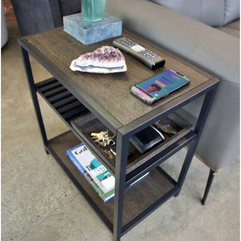 Bamboo & Steel Frame Nightstand/End Table with Wireless USB Charger