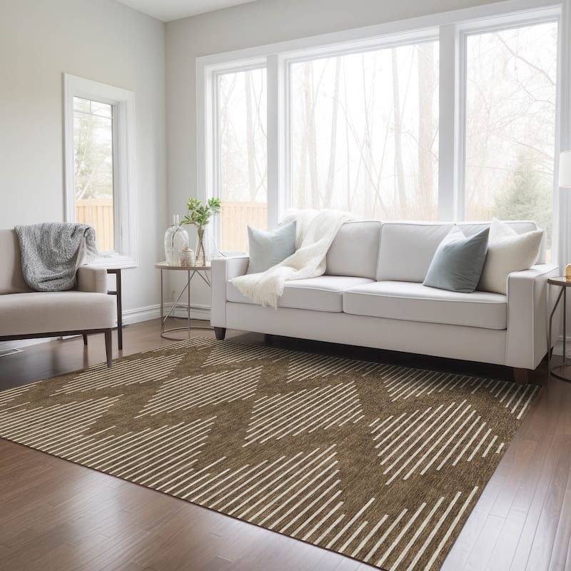 Machine Washable Indoor/ Outdoor Modern Stripe Chantille Rug