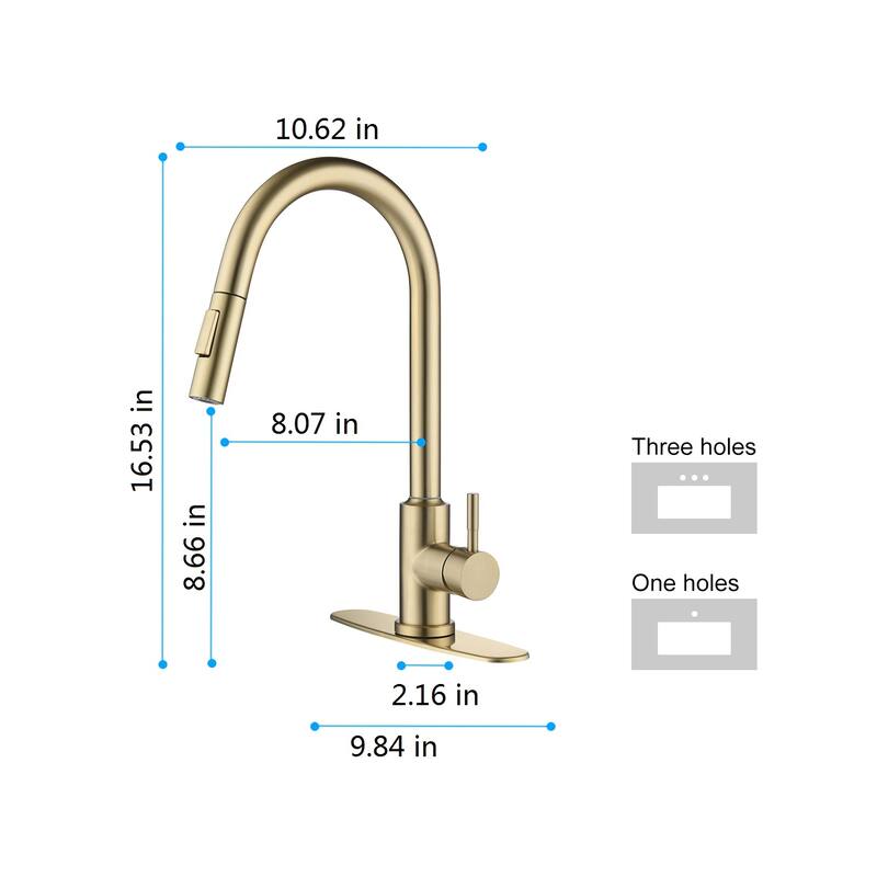 Gold Touch Kitchen Faucet with Pull Down Sprayer - spout Height:16.49 inches
