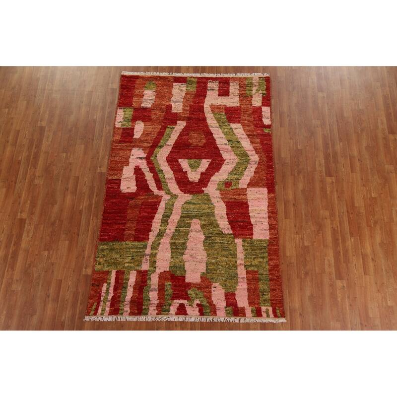 Hand Knotted Oriental 100% Wool Carpet Modern Abstract Multi-Colored Moroccan Area Rug - 8' 3'' X 5' 3''