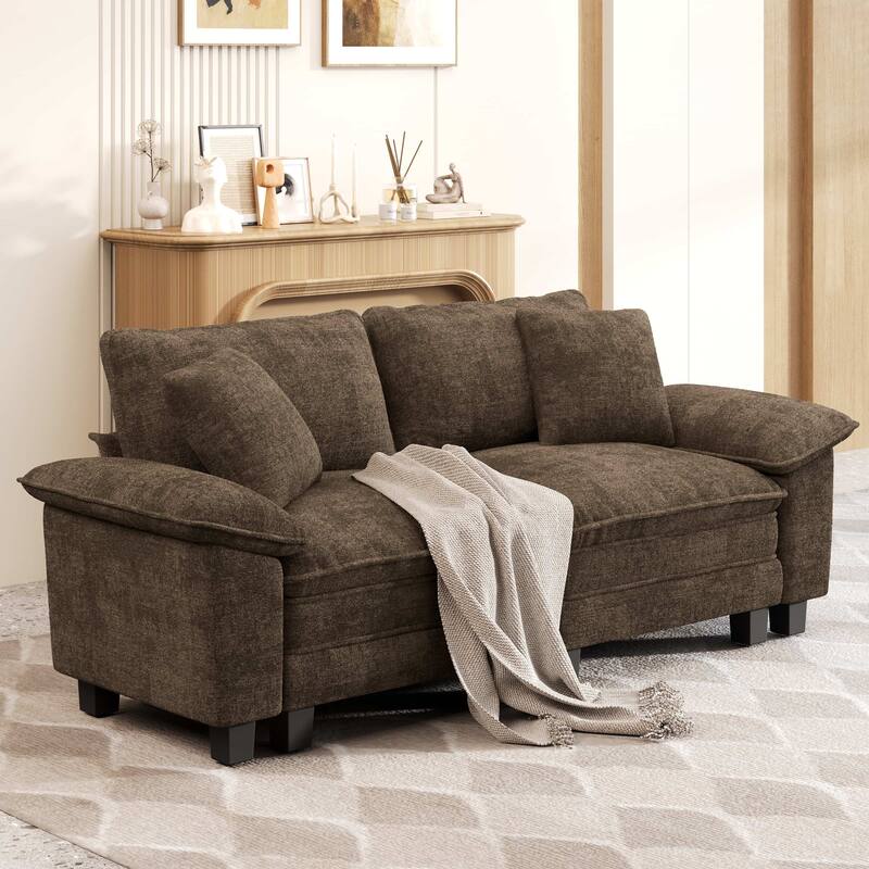 MAISON ARTS Cloud Modular Deep Seat Sofa, Chenille or Corduroy Sectional Couch with Removable Arms, 1–4 Seater - Brown Chenille(2 Pieces) - Symmetrical