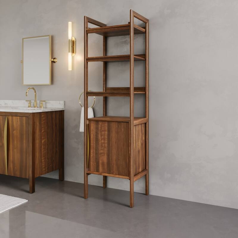 Ferrero 21 in. W x 17 in. D x 72 in. H Dark Walnut Wood Free Standing Linen Cabinet in Noir Juglans