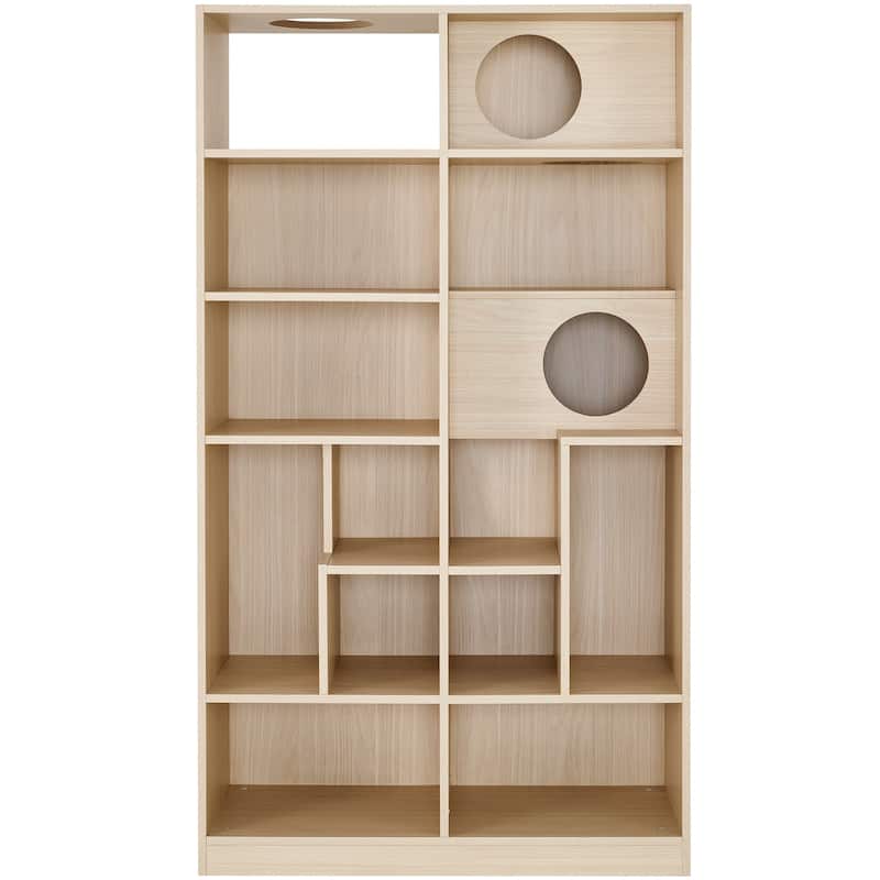 Modern 2-in-1 Wooden Bookshelf & Cat House: Display Case with Storage, Litter Box Enclosure & Climbing Shelf‌
