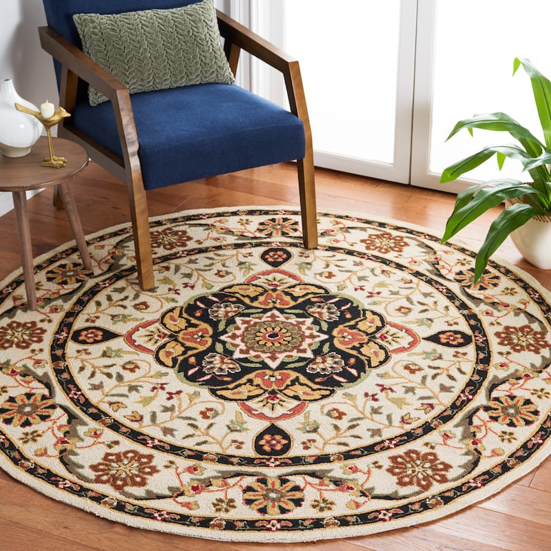 SAFAVIEH Handmade Easy Care Slavina Oriental Rug - 8' Round - Cream/Olive