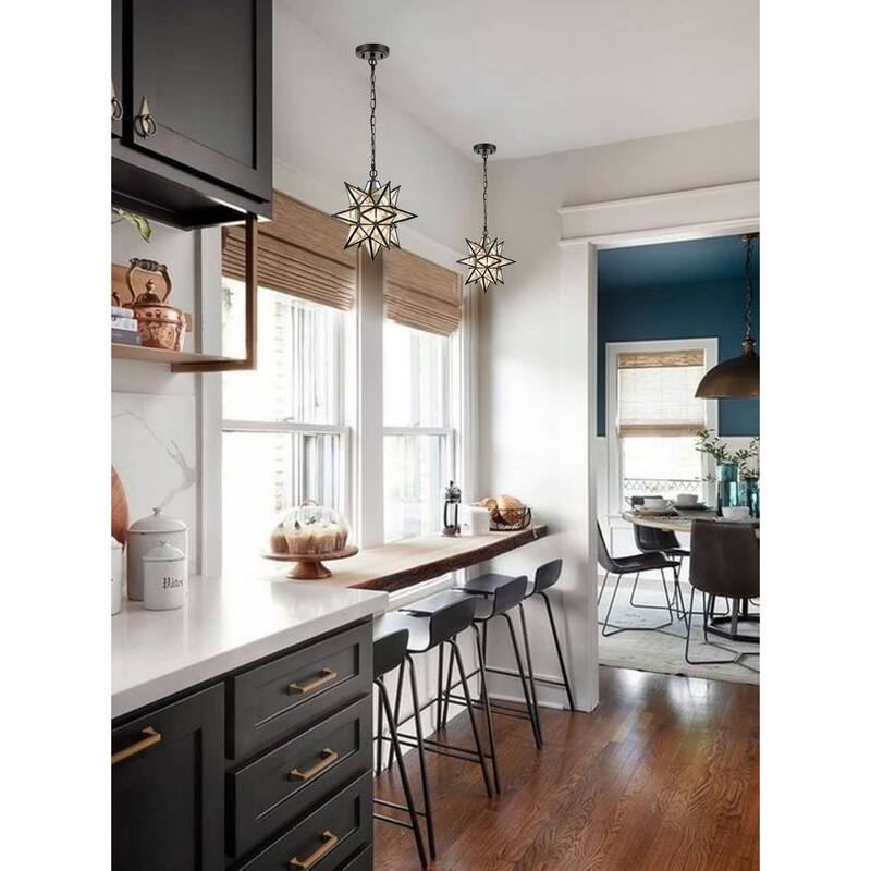 Ibiza Moravian Star Pendant Light Chandelier Seeded Glass 13-Inches