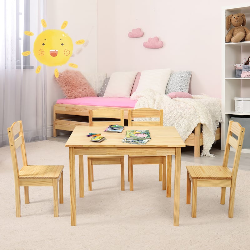 Kids Wooden Table Chair Set 5 Pieces Set Playroom Furniture
