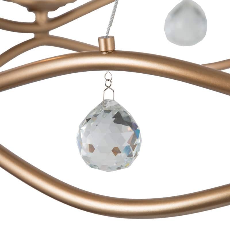 Modern Gold 5-light Linear Chandelier Wagon Wheel Candle Ceiling Lighting with Crystal Drop - D25"xH31.5"