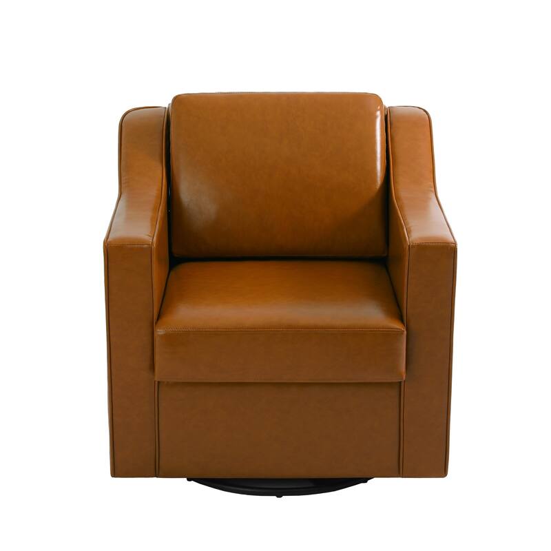 UIXE Chenille/Leather Swivel Barrel Chair Accent Chairs For Living Room