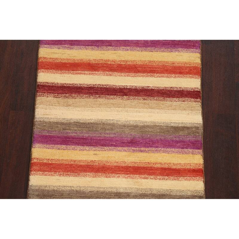 Striped Gabbeh Kashkoli Oriental Area Rug Wool Handmade Foyer Carpet - 3'1" x 5'1"