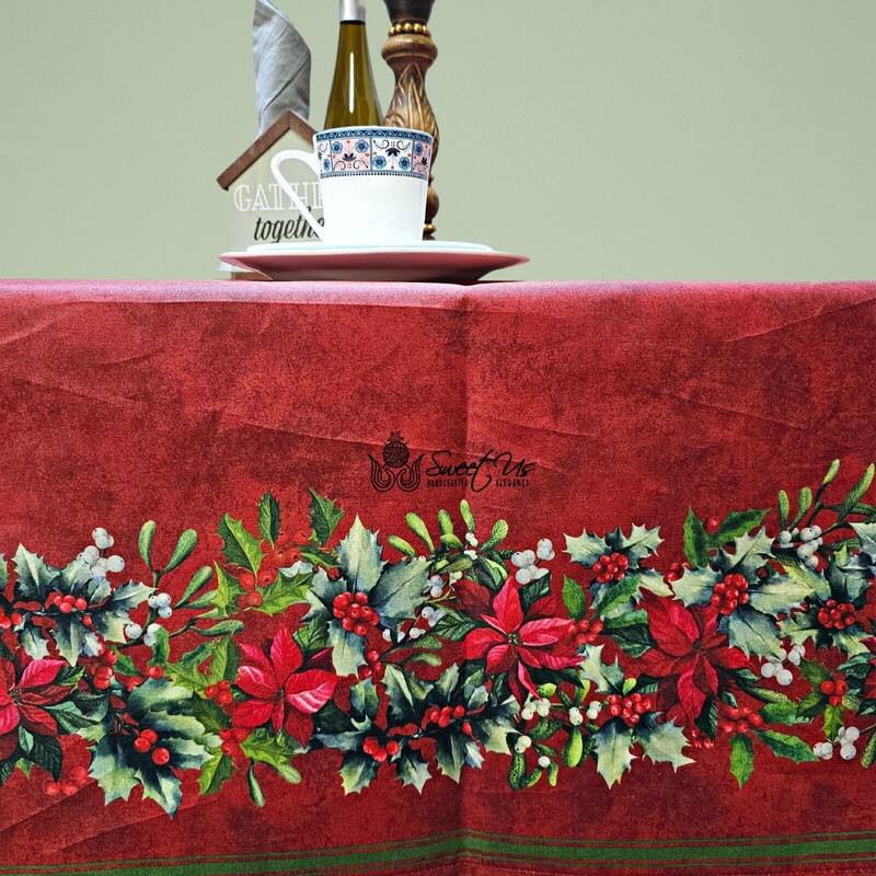 Christmas Acrylic Coated Wipeable Spill Resistant French Tablecloth