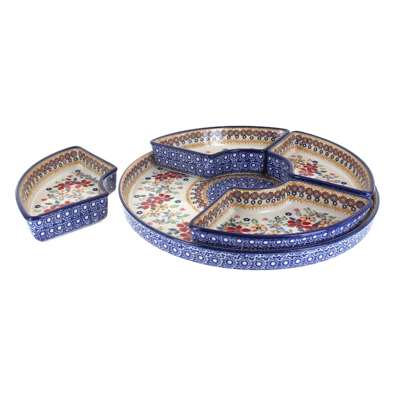 Blue Rose Polish Pottery N008 Manufaktura Tray with 4 Plates