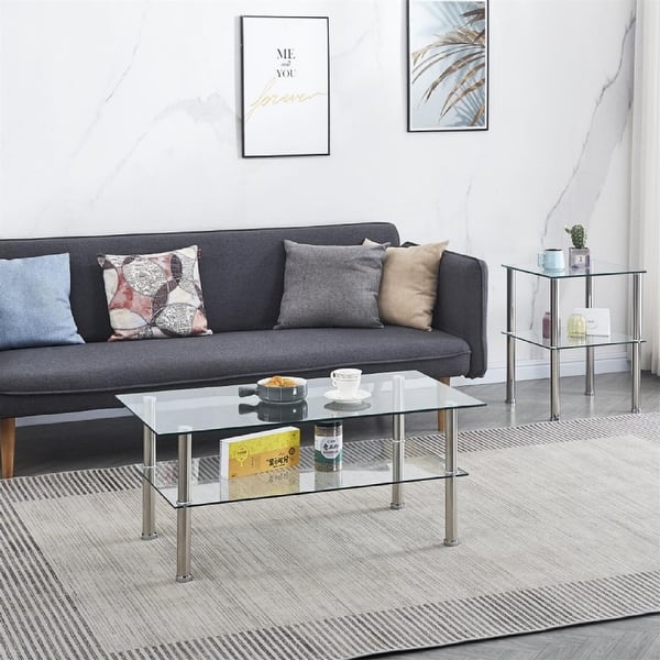 Clear Glass Coffee Table Tempered Glass Coffee Table for Living Room ...
