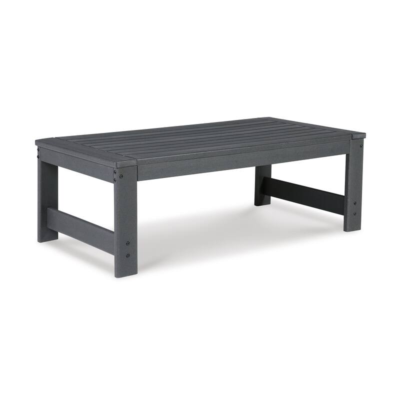Wigo 48 Inch Outdoor Coffee Table, Slatted Top, Modern Style, Charcoal Gray