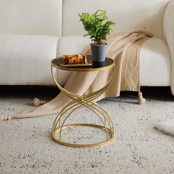 Gdf Studio Modern Side End Table Golden Metal Frame Black Miirror Top Nightstand for Living Room Bedroom