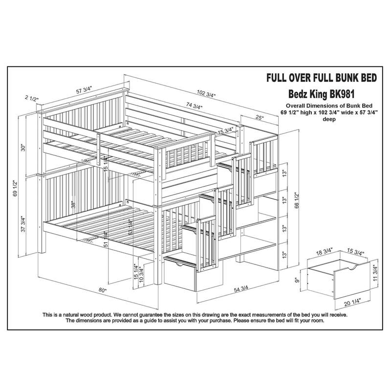 Taylor & Olive Trillium Full over Full Stairway Bunk Bed, Twin Trundle