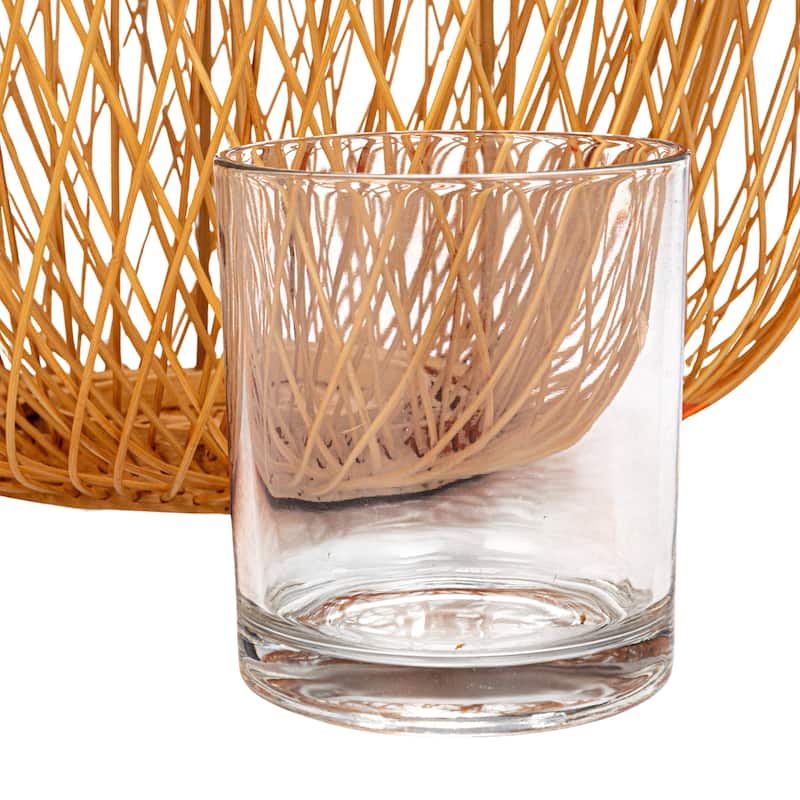 Hand-Woven Decorative Bamboo Lantern Candle Holder - 13.8"L x 13.8"W x 19.7"H