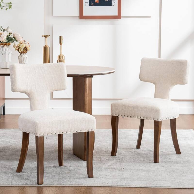 Upholstered Mordern Design T Back Dining Side Chair- Set of 2 - Set of 2 - White