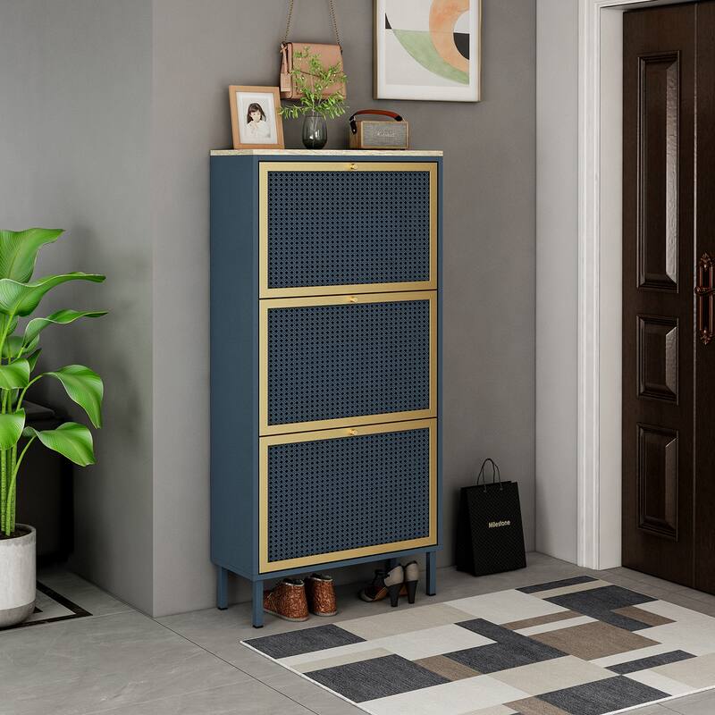 Bohotic Mid-Century Modern Style 3 Flip Drawers Shoe Cabinet Free Standing Shoe Rack for Home Office