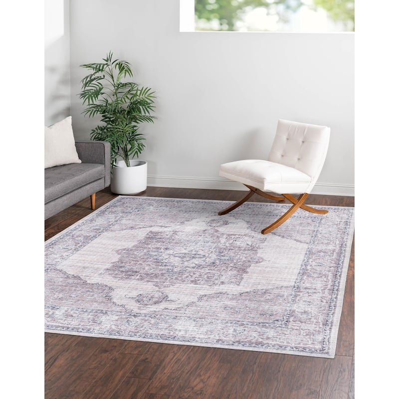 Traditional Shara Collection Area Rug - 5'3" Square - Ivory-Gray