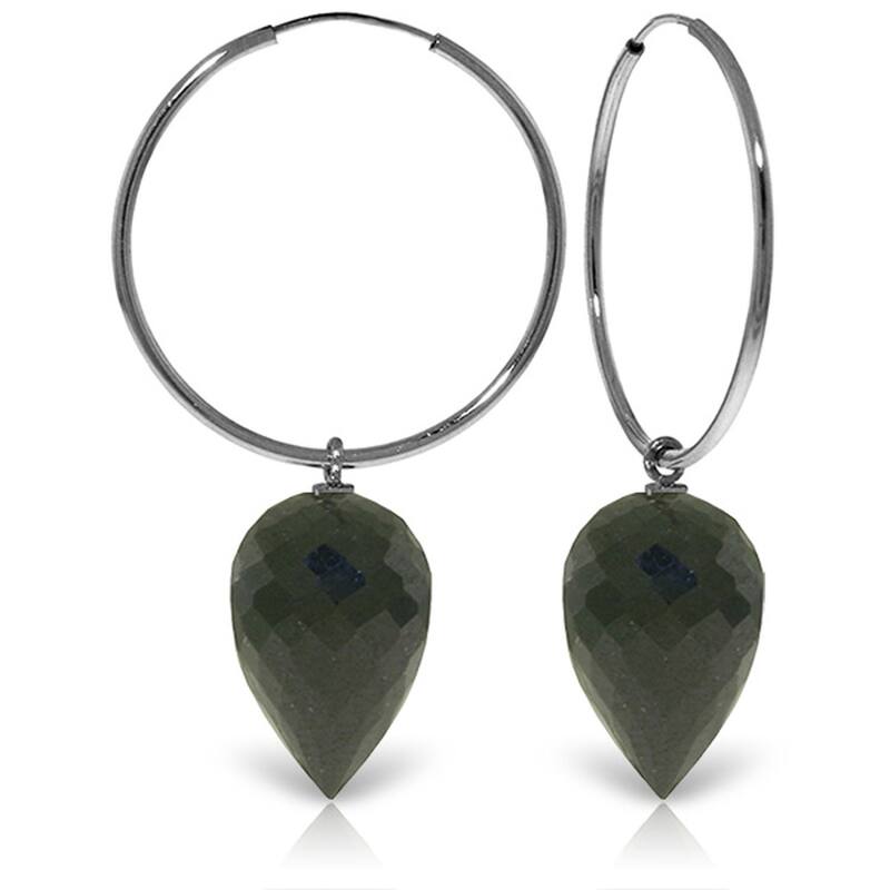 14K Solid Gold Hoop Earrings w/ Pointy Briolette Drop Black Spinel