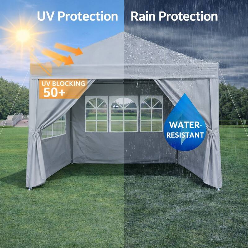 Anmytek Gray 10x10 Pop Up Gazebo Canopy Tent with Removable Sidewalls and Windows plus 4 Weight Sand Bags and Carry Bag