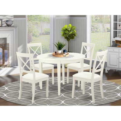 HomeStock 5-Pc Linen White Finish Solid Wood Top - Round Dining Room Set - Seats 4