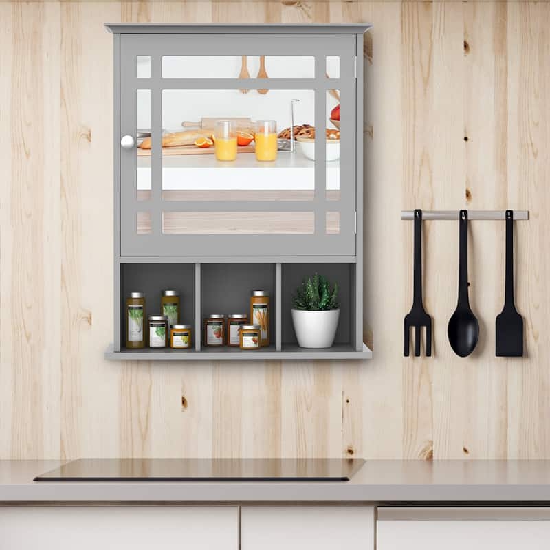 kleankin Bathroom Cabinet Wall Mount with Mirror Door 3 Shelf Organizer for Bathroom, Kitchen, Bedroom, Grey