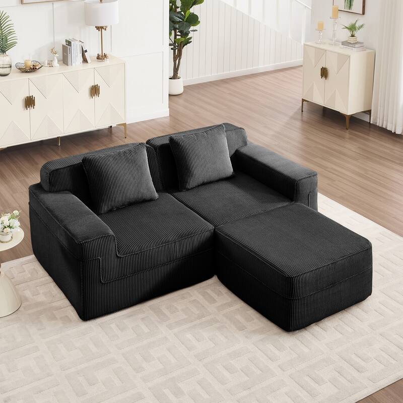 2 Seat L Shape Sectional Sofa, Cloud Sofa Couch with Deep Seat, Loveseat Sofa with Throw Pillows and Movable Ottoman