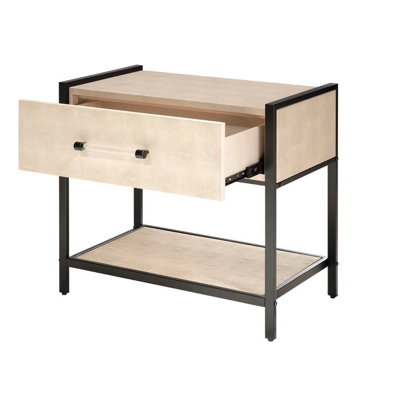 Alden Décor Monaco Faux Shagreen 1-Drawer Side Table