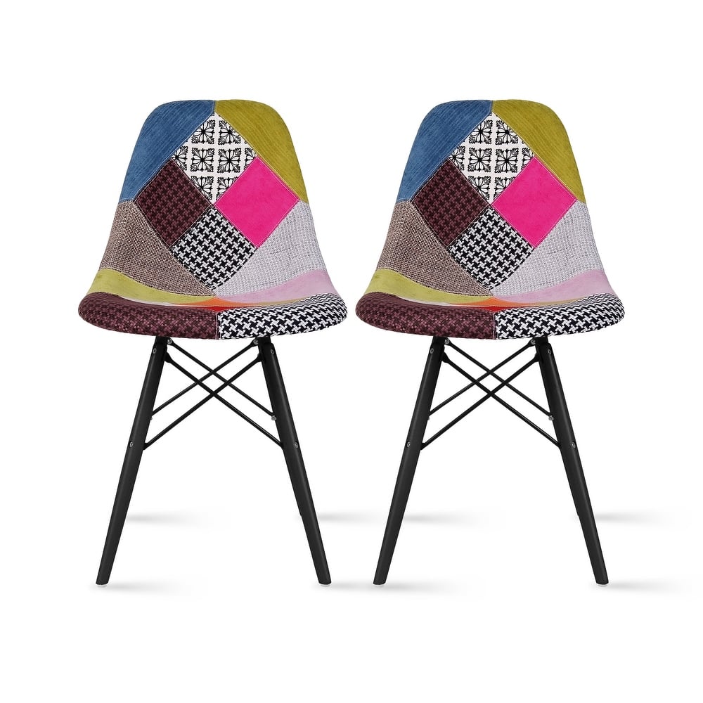 Set of 2 Black Plastic Dining Chairs – Modern Accent Chairs with Dark Wood Legs for Kitchen, Office, or Home Workspace