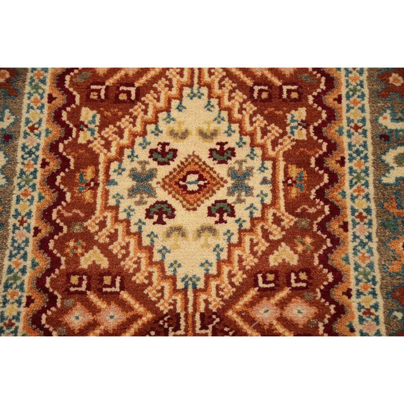 Hand Knotted Oriental 100% Wool Carpet Traditional Geometric Oranges & Rust Viss Runner Rug - 8' 3'' X 2' 7''