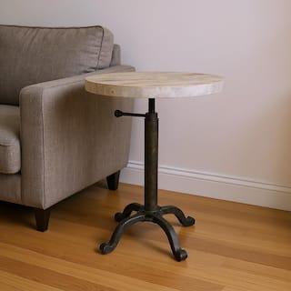 HomeRoots 22" Natural and Black Solid Wood and Metal Height Adjustable Round Pedestal End Table - 18 in. x 22 in.  x 18 in.