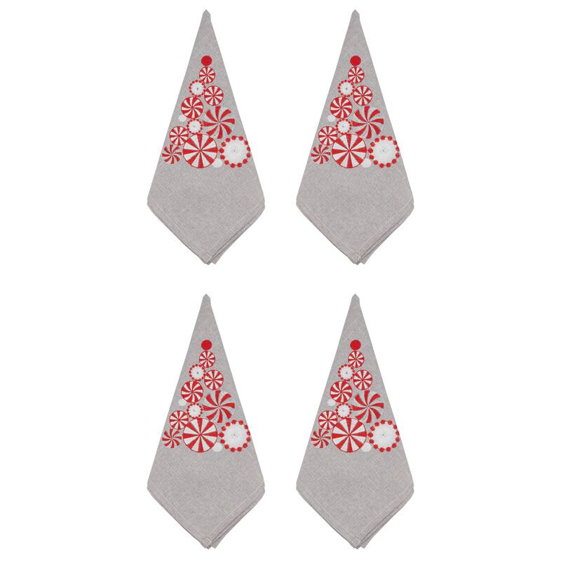 Peppermint Design Christmas Tree Table Napkins (Set of 4)
