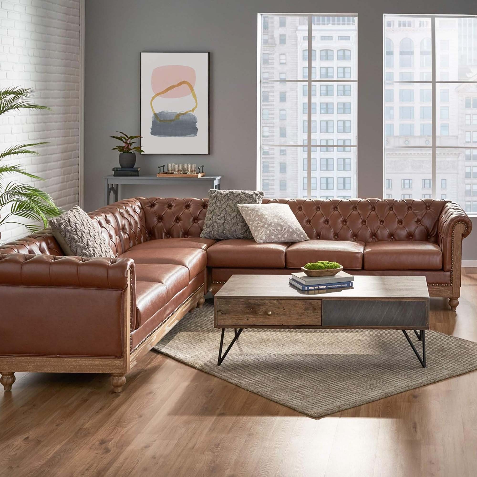 Vintage leather corner sofa discount