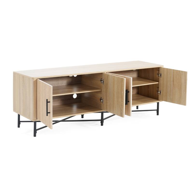 Versatile 4-Door Media Console With Dual Storage Compartments & Customizable Shelving