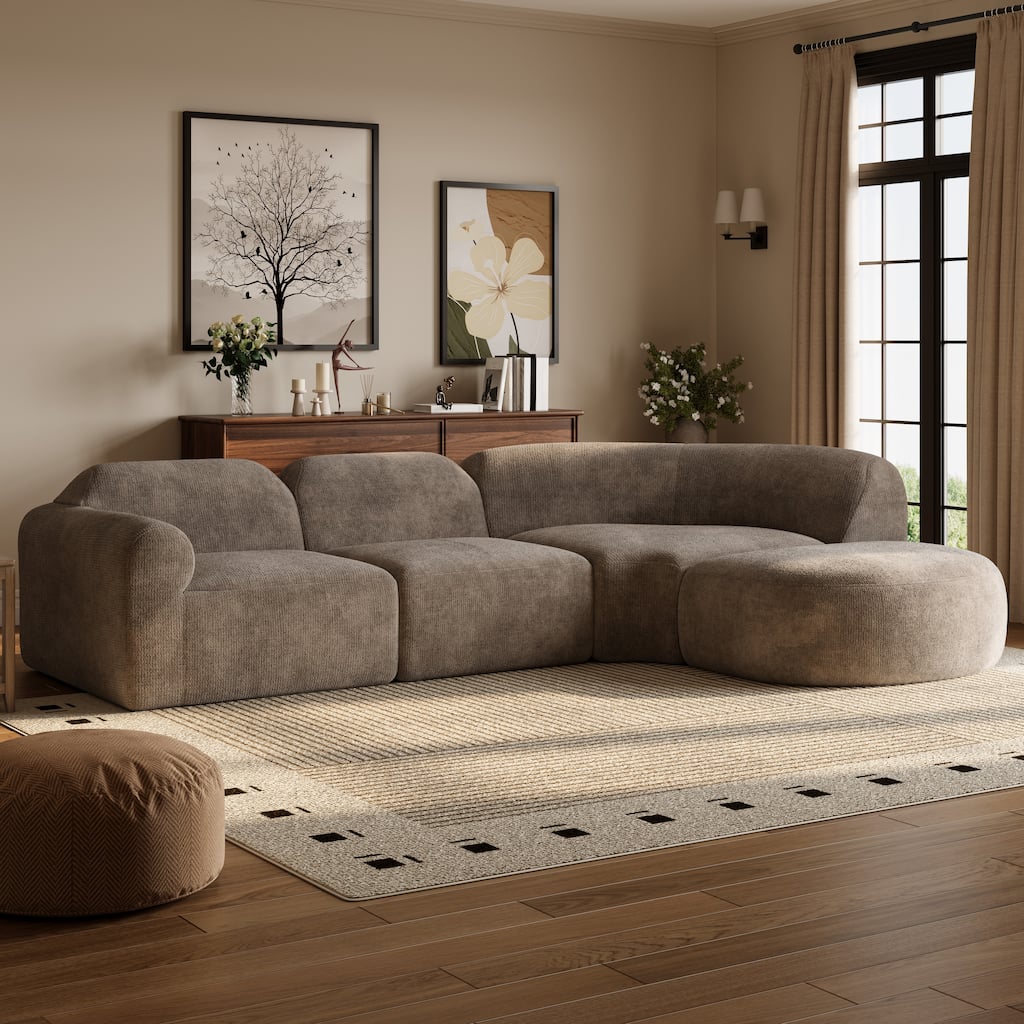 Christopher Knight Home - Modern Upholstered Curved Sectional Sofa with Deep Seat Ottoman