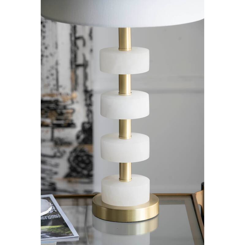 13x13x26" Marble Table Lamp with a white fabric drum shade