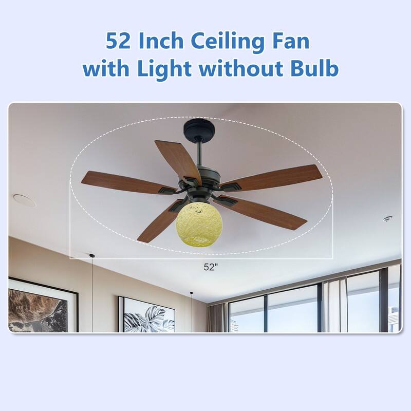 52 Inch Ceiling Fans with Lights and Remote, Reversible Airflow, Noiseless for Bedroom, Living Room, Indoor/Outdoor Use