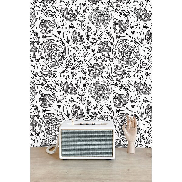 Black and White Floral Removable Wallpaper - Overstock - 33275137
