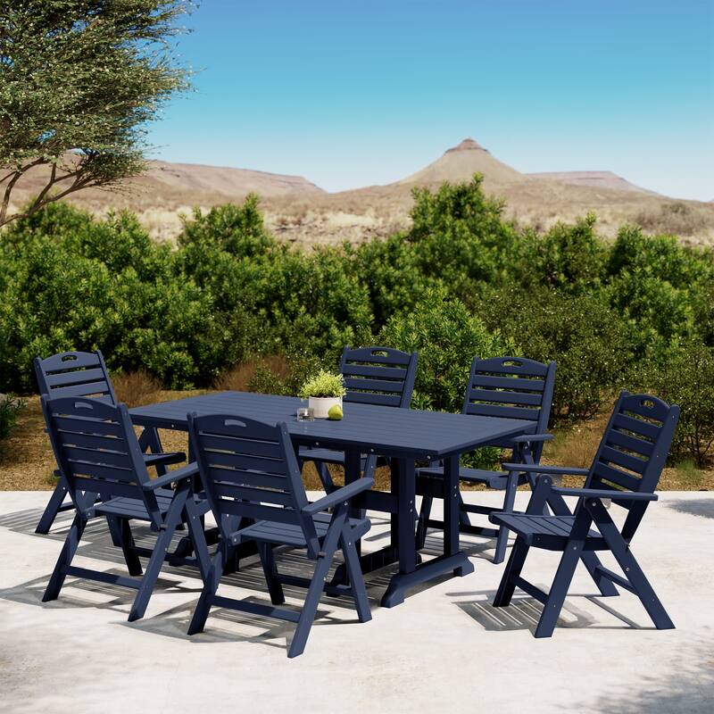 Laguna 7-Piece Rectangular Table Folding Highback Chair Dining Set