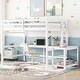 preview thumbnail 1 of 15, Full Size Pine Wood Loft Bed Frame with Built-in Desk, Ladders, Guardrails for Kids Girls Boys, No Need Spring Box White - Full