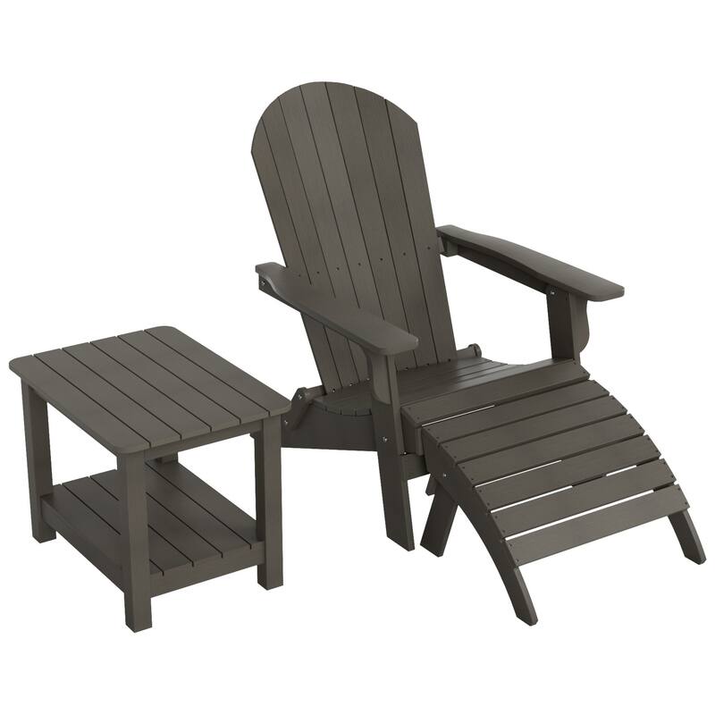 Vineyard HIPS Outdoor Folding Eco-Friendly Seashell Adirondack Chair with Ottoman & Side Table (3-Piece Set)